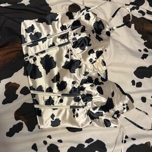 Black and White Cow Print Satin Top